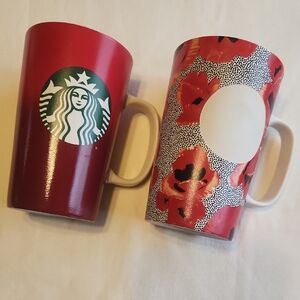 Starbucks Red and Floral Mug Duo